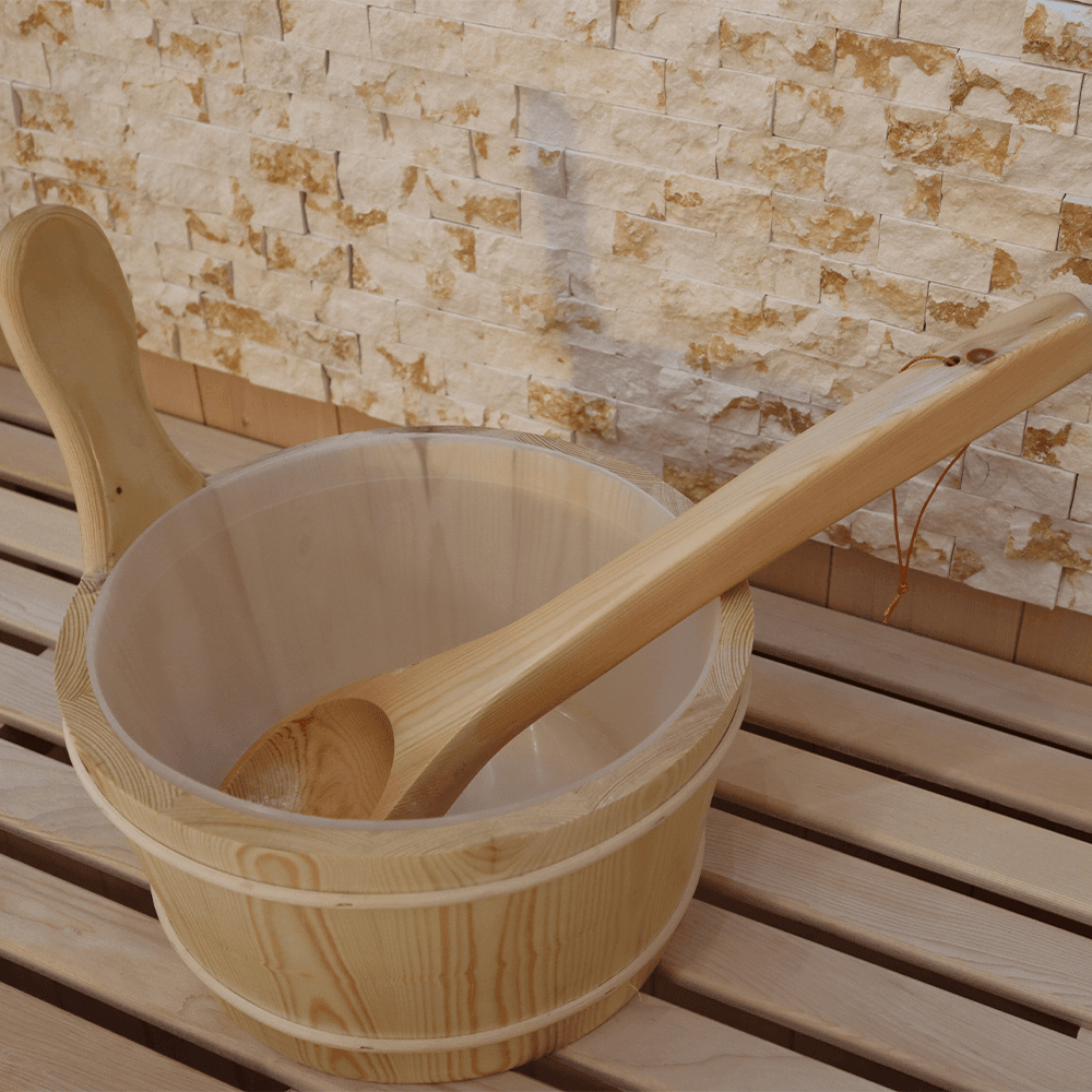 Traditionelle Sauna MILA XL DELUXE inkl. LED-Beleuchtung & Kunststeinwand