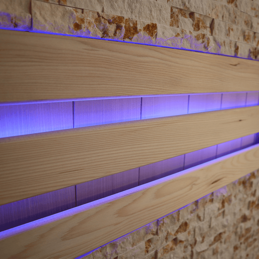 Traditionelle Sauna MILA XL DELUXE inkl. LED-Beleuchtung & Kunststeinwand