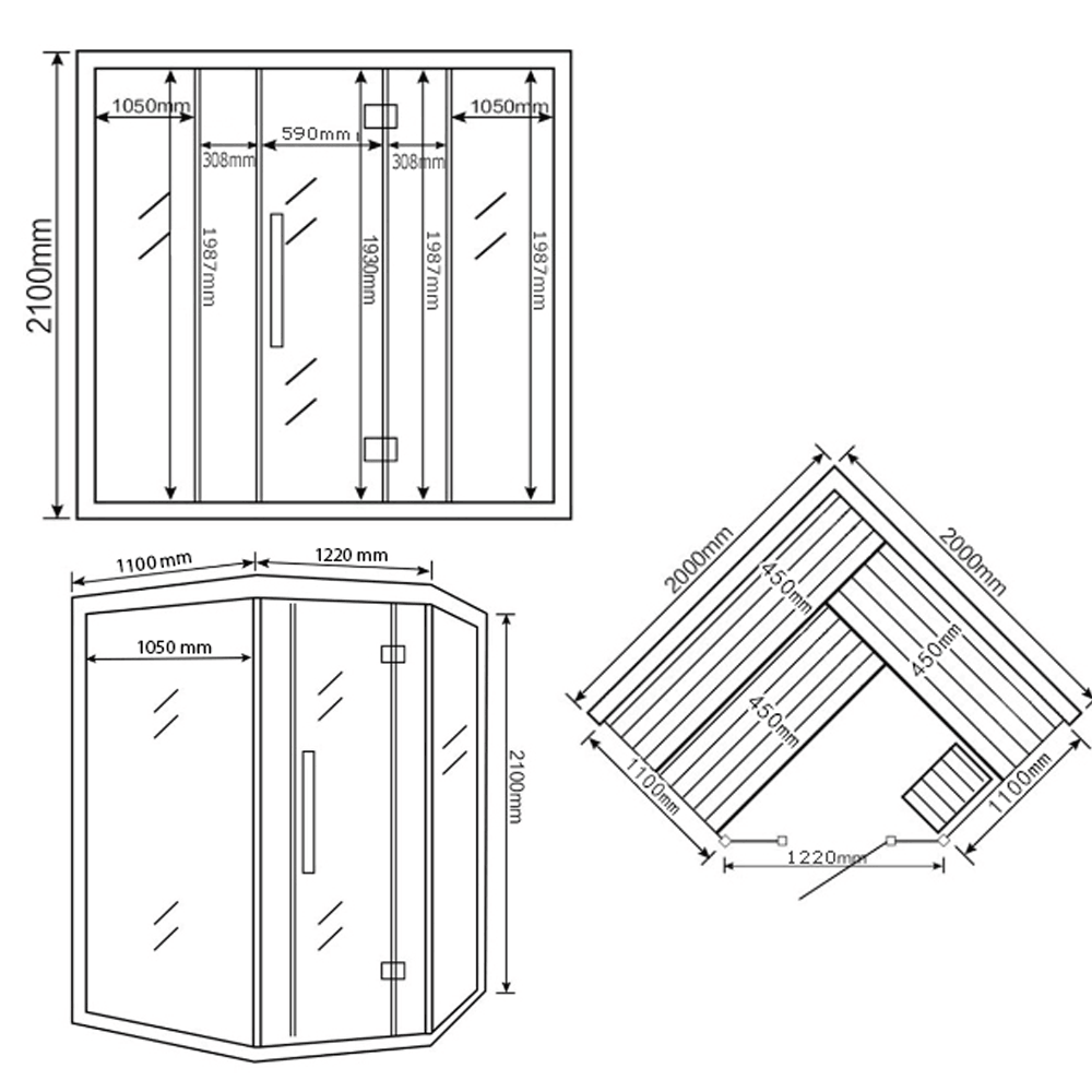 Traditionelle Sauna MILA XL DELUXE inkl. LED-Beleuchtung & Kunststeinwand